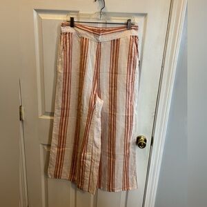 Christian Siriano Cream and Rust-Striped Wide-Leg Pants